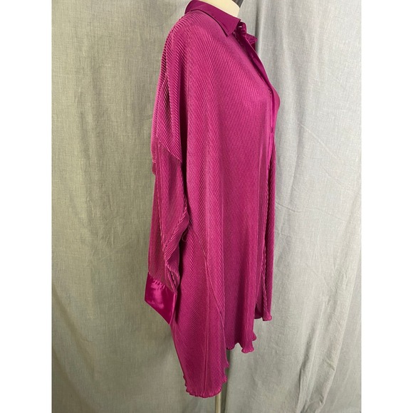 12th‎ Tribe Pleated Satin Button Down Tunic Shirt Dress Magenta Pink L NWT - Picture 11 of 16